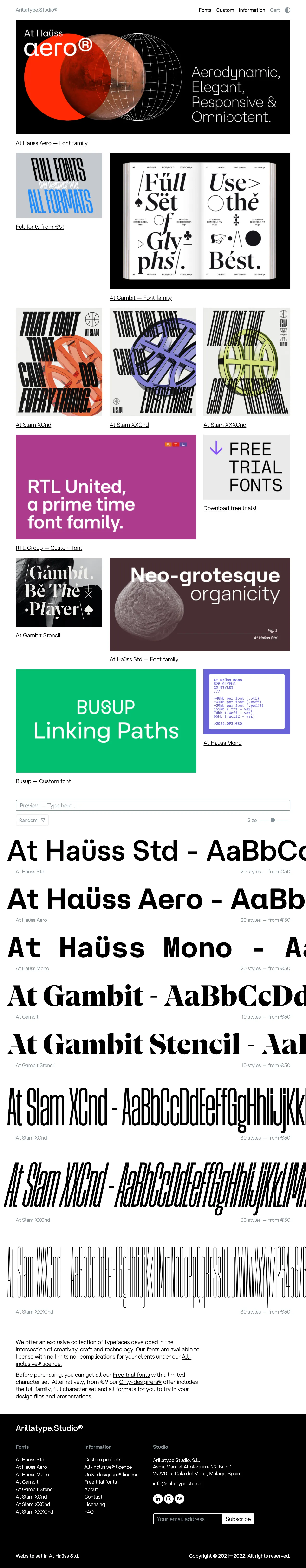 Arillatype® - Custom website for font management and sales.