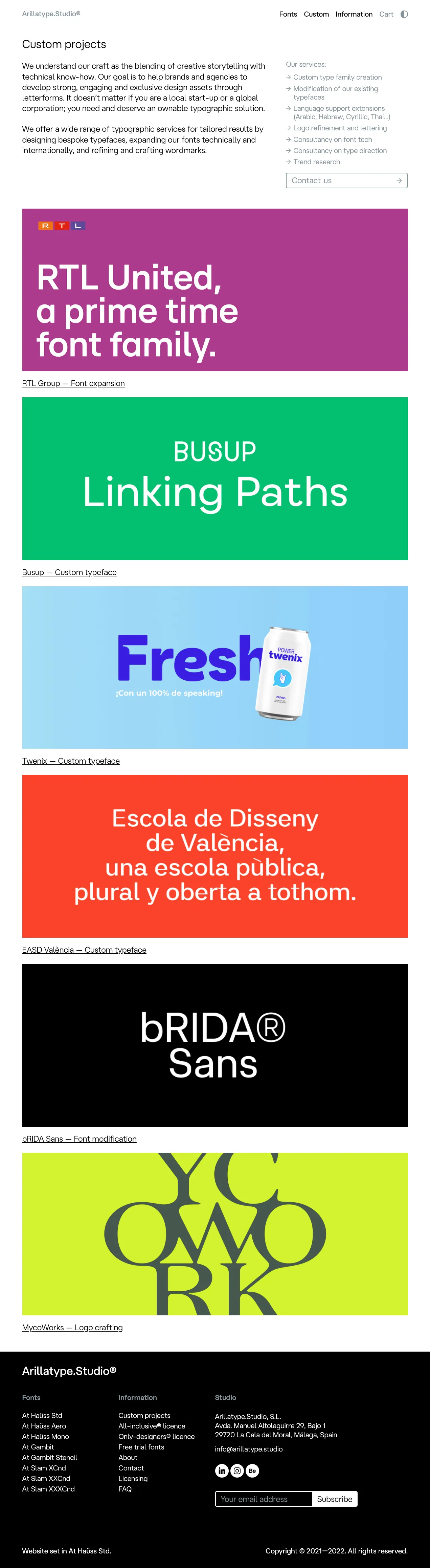 Arillatype® - Custom website for font management and sales.