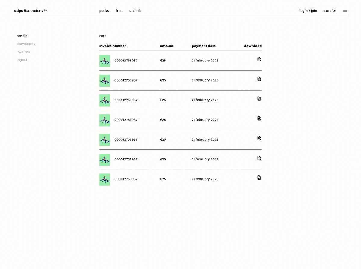 Atipo - Web application for illustration sales