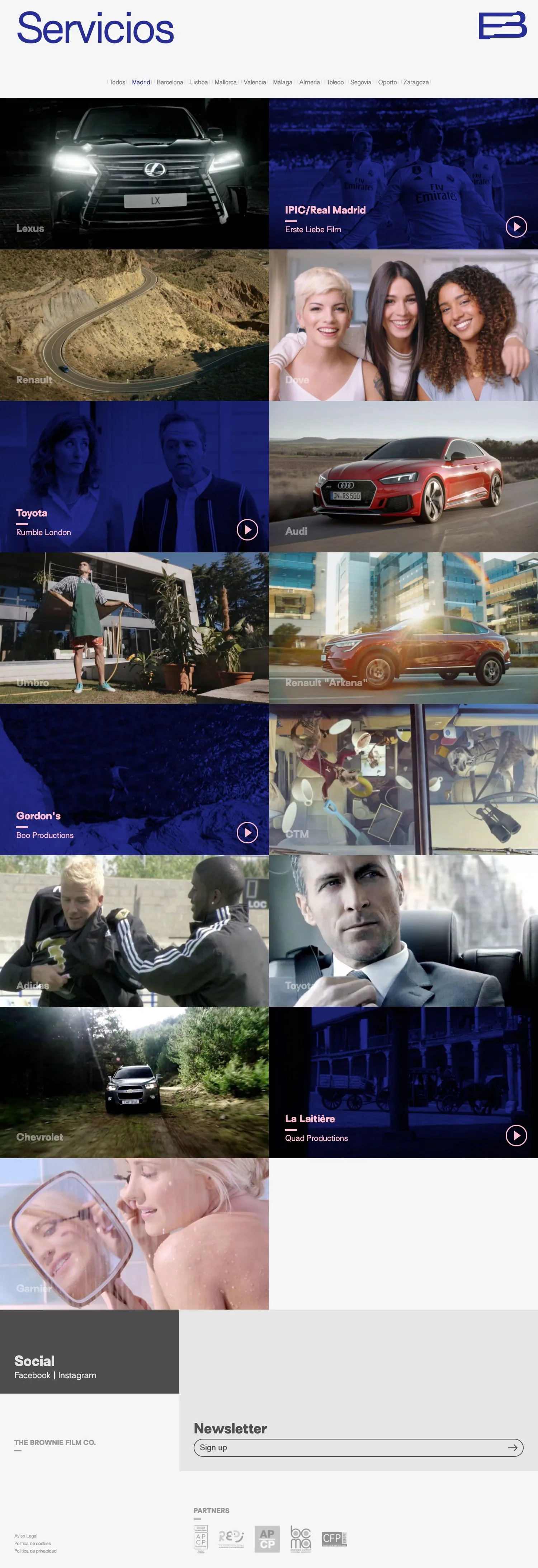 Brownie - Custom manageable website for audiovisual production company