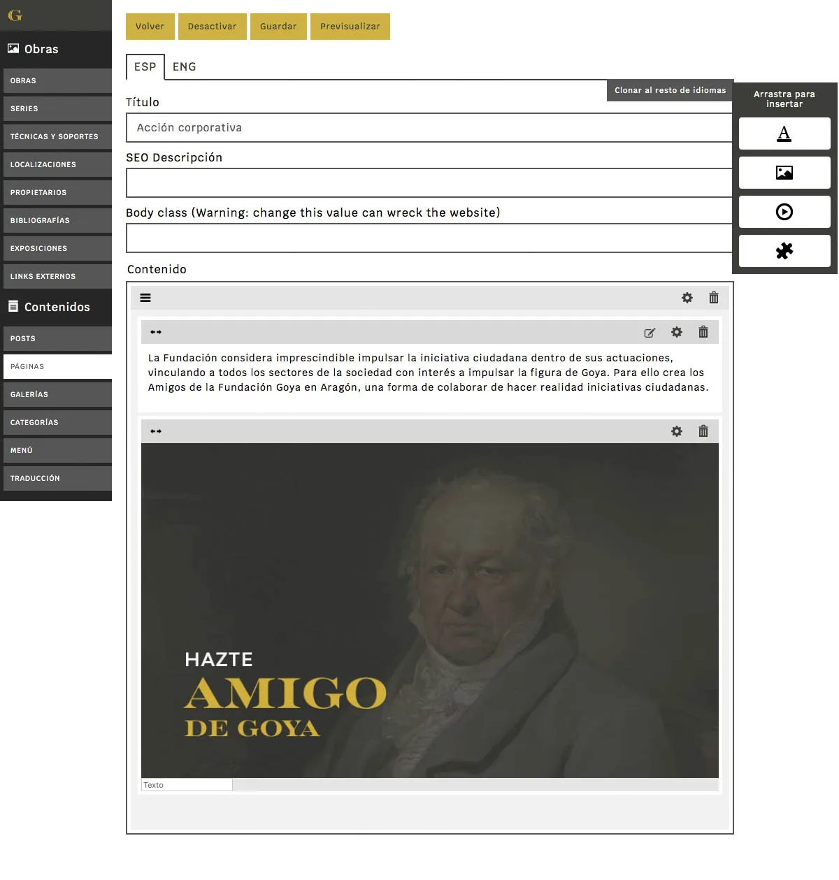 Fundación Goya - Website and backend design for a cultural project.